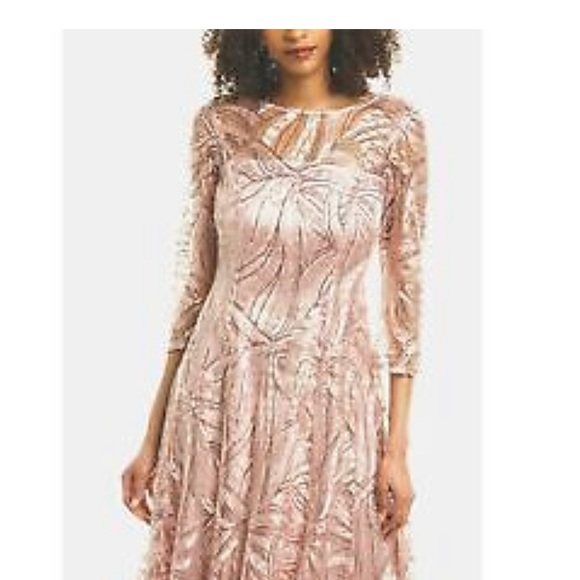 Tahari 3/4 sleeve rose-gold sequin gown - Picture 2 of 11